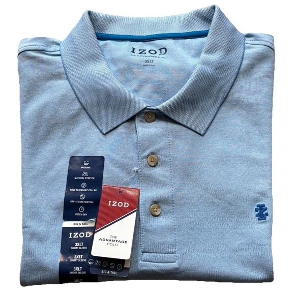 Big & Tall Izod Polo Light Blue Advantage Performance Stretch Size 3XLT - Picture 3 of 6